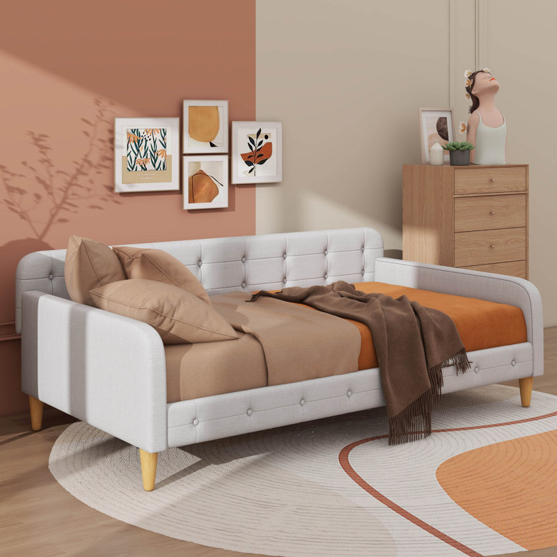 Lit de jour revêtu de tissu d'ameublement, Lit simple, Beige
