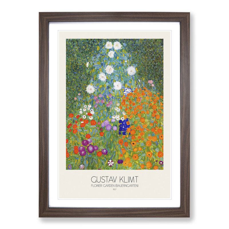 Flower Garden by Gustav Klimt - Picture Frame Painting, 36cm H x 27cm W x 2cm D, Walnut Framed