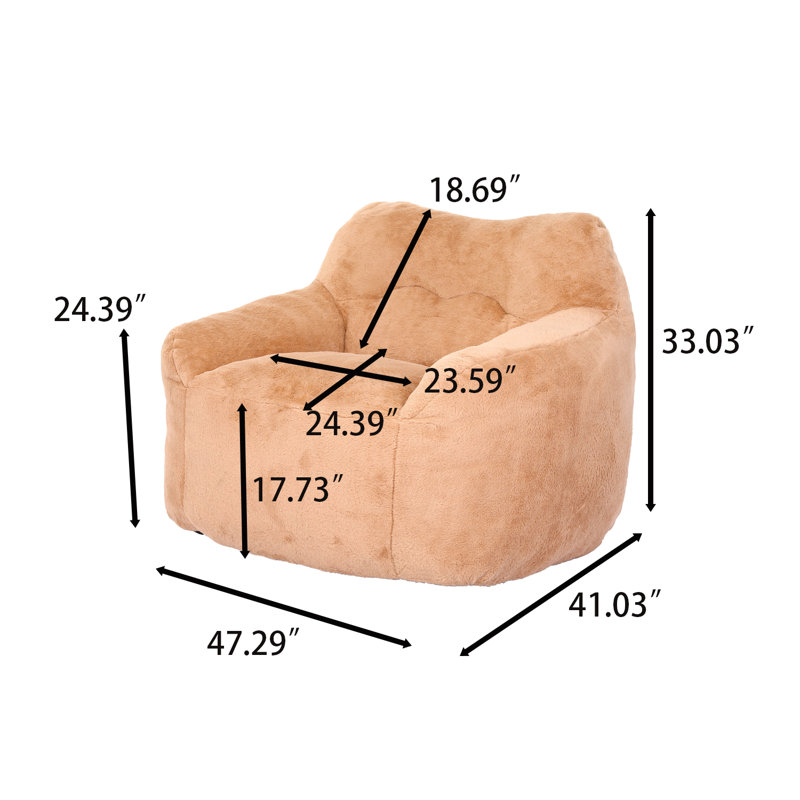 Modern bean bag chair beanbag chair with Plush Upholstery, Ergonomic Design, Brown Faux Fur