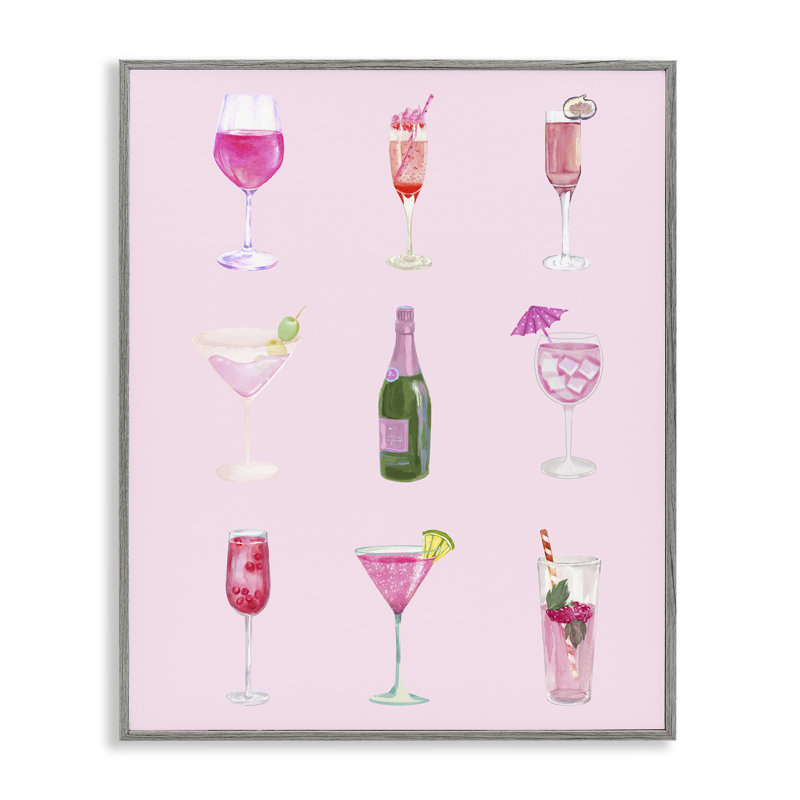  Diverses boissons roses encadrées par estampe numérique par House of Lulu, Estampe numérique Farmhouse, H 30 po x l 24 po