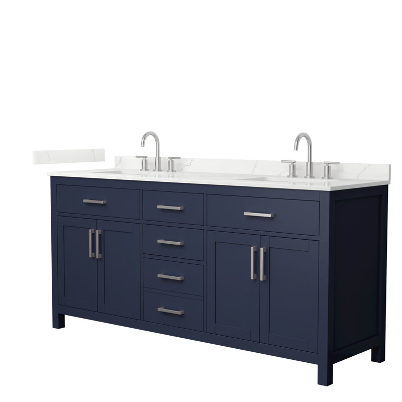 Beckett 72" Freestanding Double Bathroom Vanity with Quartz Top, Brushed Nickel, Giotto Quartz, Dark Blue