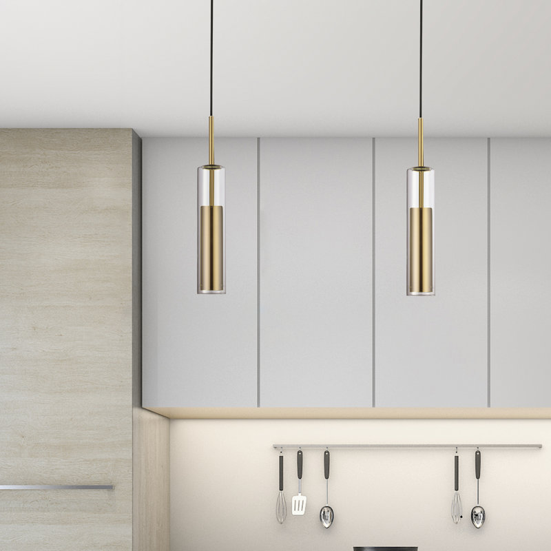 Luminaire suspendu cylindrique à DEL Luna, Aged Brass