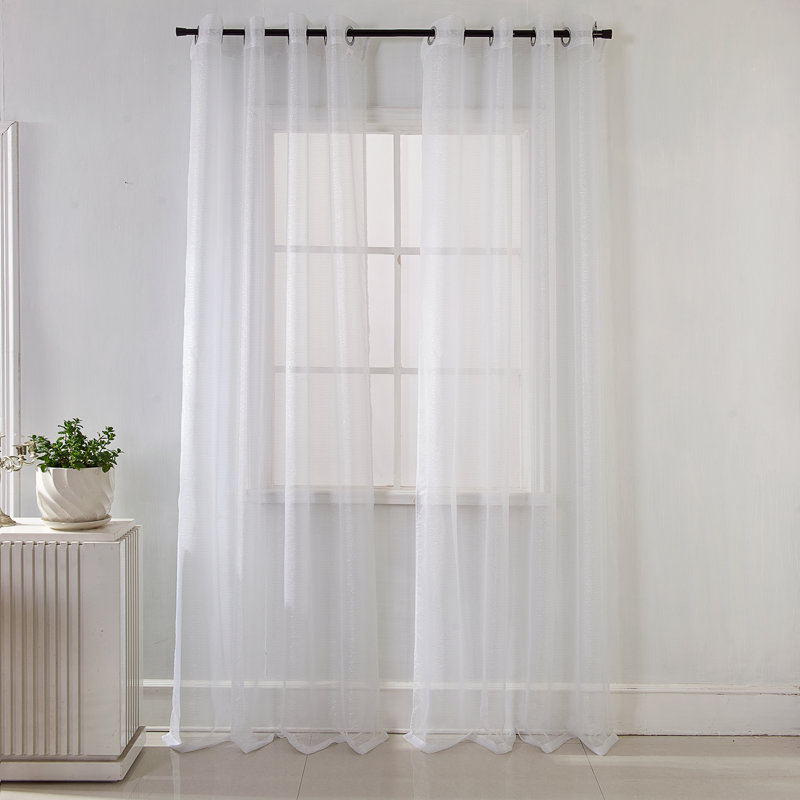 Agathla Sheer Grommet Single Window Curtain Panel, White, 54" W x 84" L