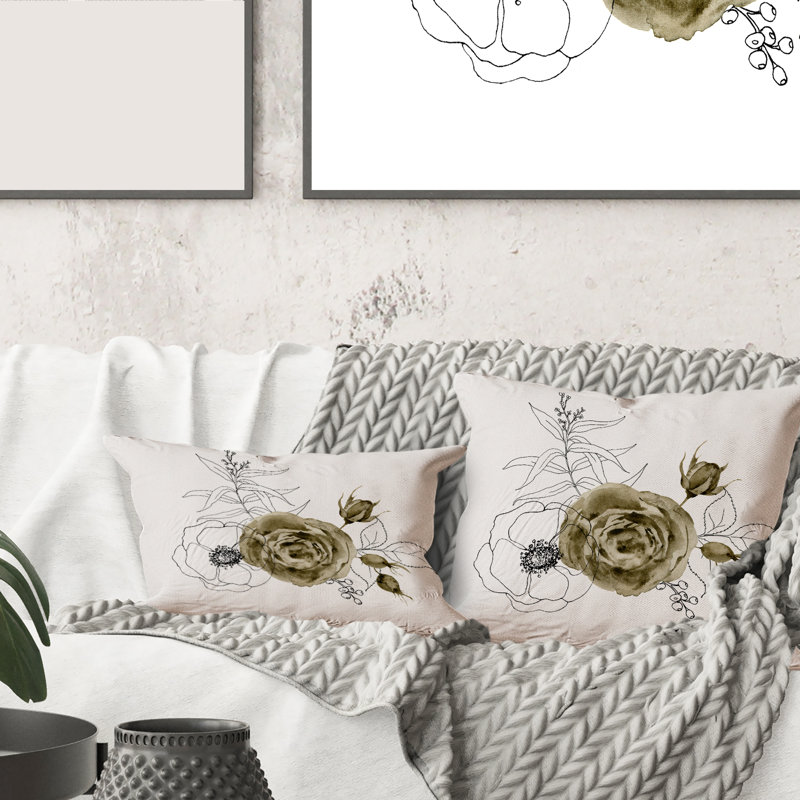 Housse de coussin carré Anemone Bouquet de fleurs avec branches d'eucalyptus I, 16" x 16"