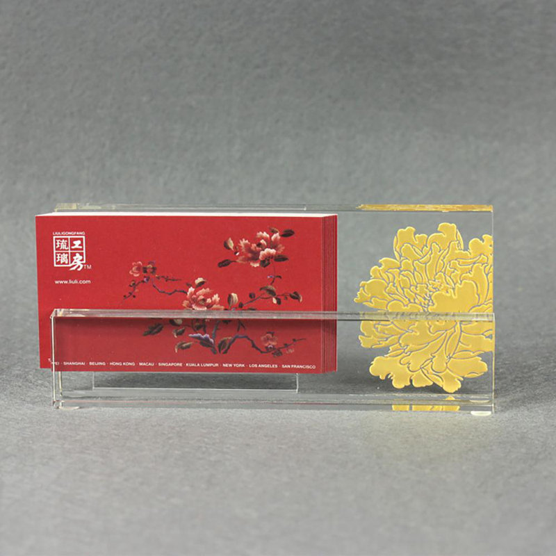 Crystal Business Cardholder, "Eternal Golden Flower"