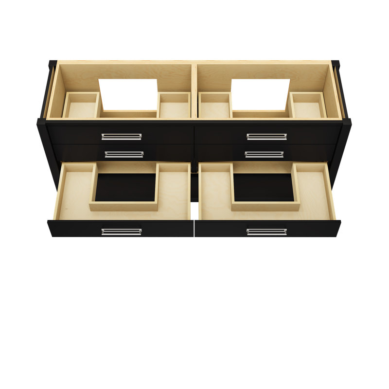 Meuble-lavabo double tiroir Kiawah, Noir, Chrome poli, 72"