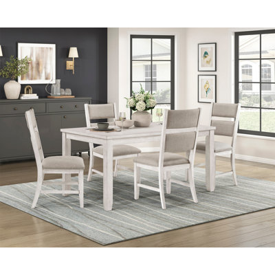 Modern Farmhouse 5Pc Dining Set Table And 4 Side Chairs Upholstered Antique White Finish Durable Wooden Furniture
