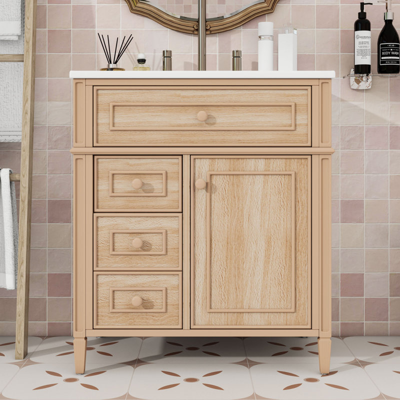 Meuble-lavabo de salle de bain avec lavabo, 2 tiroirs à fermeture en douceur et 1 porte à fermeture en douceur, 30"