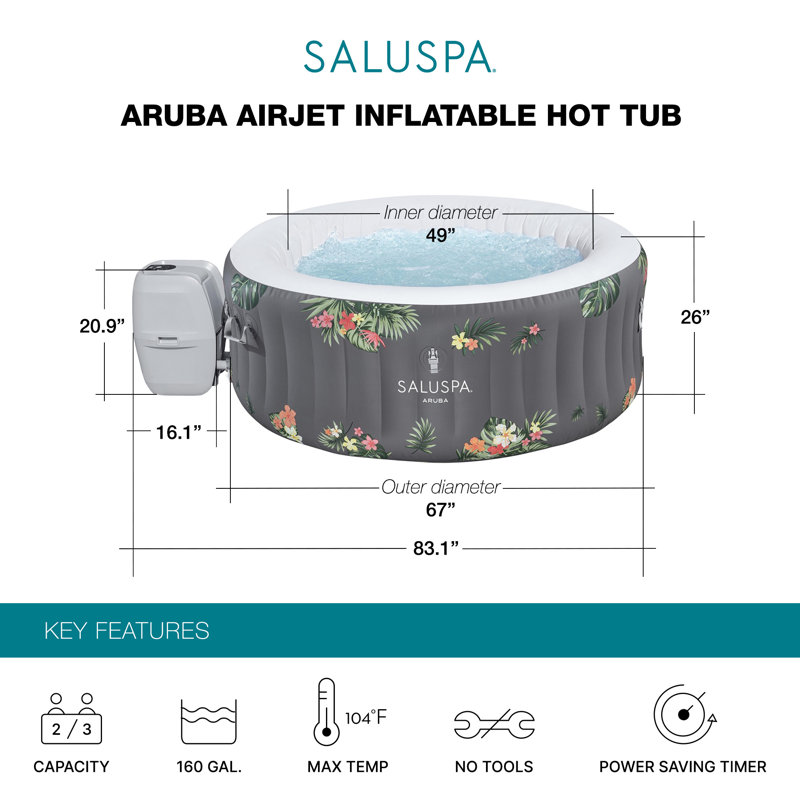 Bestway SaluSpa Aruba Gray Inflatable Round Hot Tub with 110 Jets