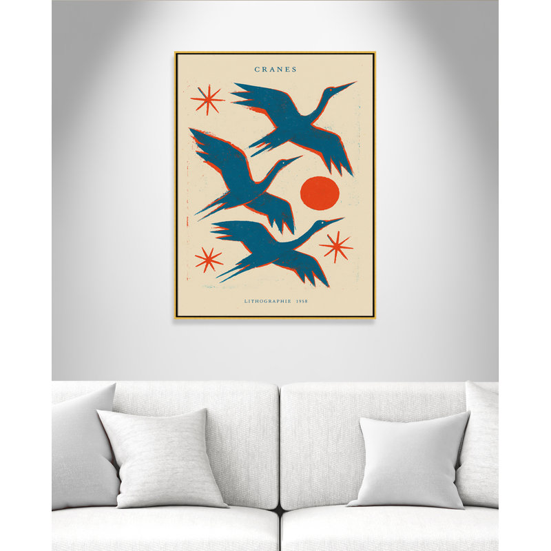 «Cranes» par Treechild, Toile avec cadre, 37.5'' W x 49.5'' H, Flotteur doré