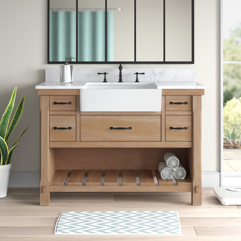 Ensemble de meuble-lavabo simple 48 po Villareal, Pin patiné