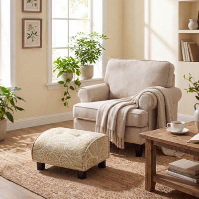 Upholstered Linen Footstool