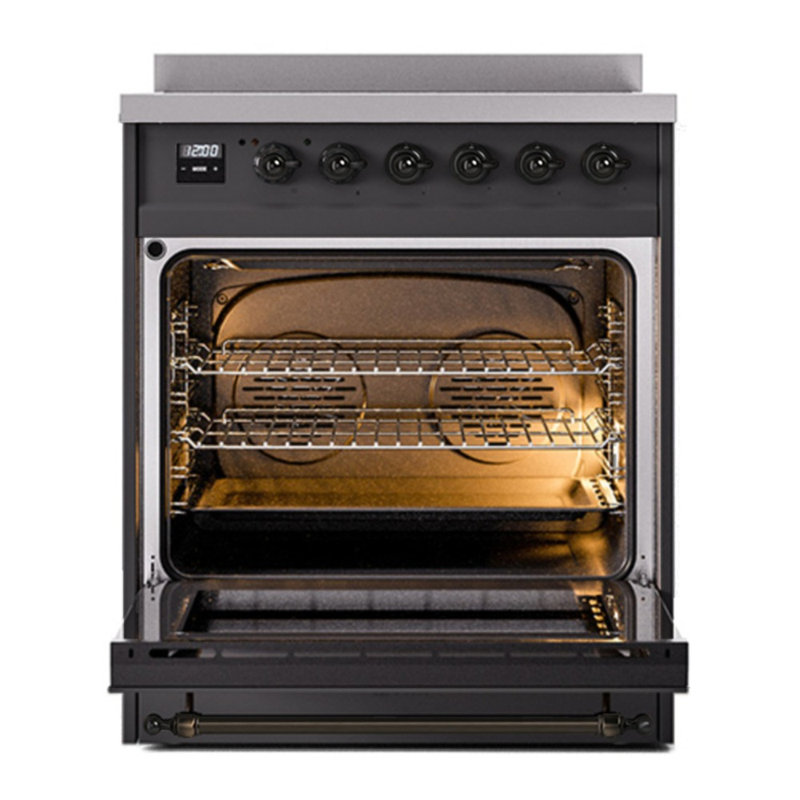 Cuisinière à induction 30 pouces avec 4 éléments à induction (porte pleine) ILVE Nostalgie II Series, Graphite mat / bronze