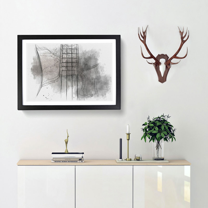 Top of a Black Bass Guitar in Abstract - Picture Frame Graphic Art Print, 60cm H x 91cm W x 2cm D, Black