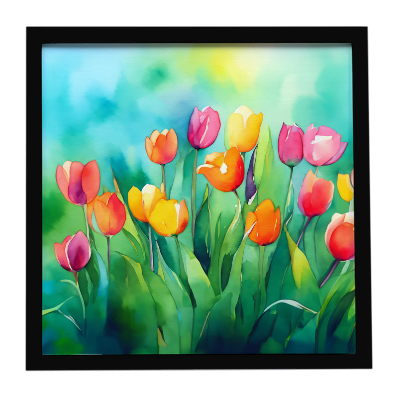 Tulipes dans l'aquarelle, impression sur métal encadrée