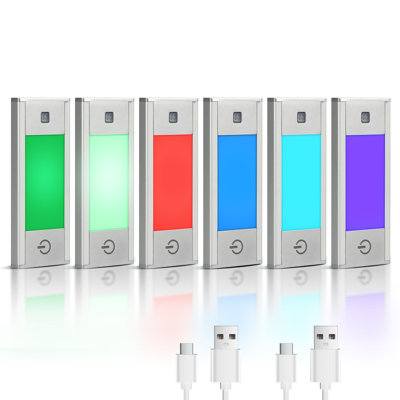 V4light RGB Motion Sensor Night Light, 6-Color Rechargeable Stair Lights, Magnetic Stick-On LED Bookshelf Light With Auto-Off, Touch Control, For Hallway, Stairs, Display Cabinet (6-Pack)