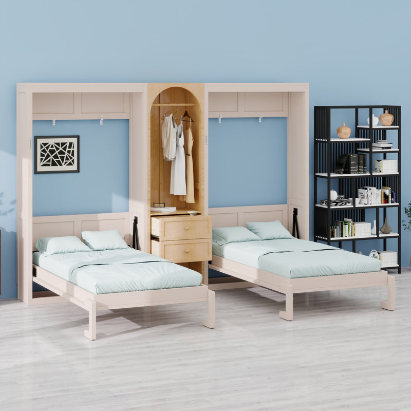 Murphy bed with wardrobe storage and two fold-out sleeping areas