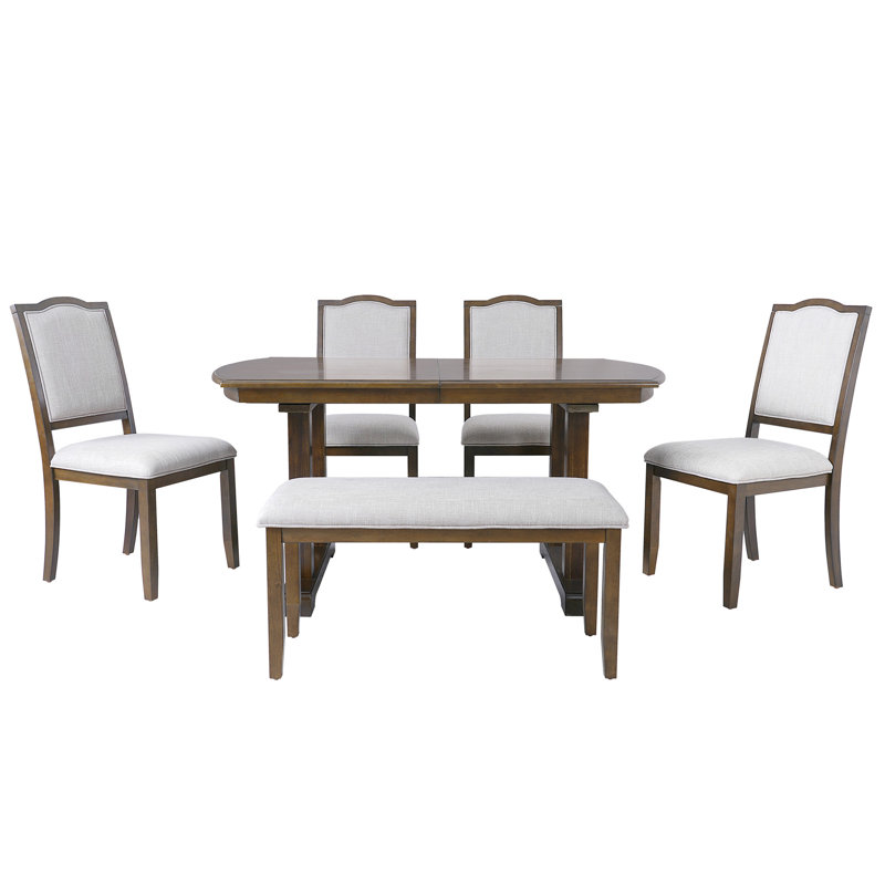 Ensemble de table de salle à manger 6 pièces, Beige, Brun