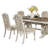 Arca 7Pc Dining Table Set With Fabric Chairs, Antique White Solid Wood