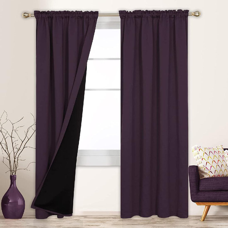 Deconovo 100 Percent Blackout with Liner Rod Pocket Curtain Panel Pair, null, null