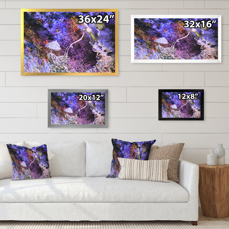 Marble Art Waves In Mauve - reproduction de cadre flottant sur toile, Cadre noir, H 8 po x l 12 po x P 1 po