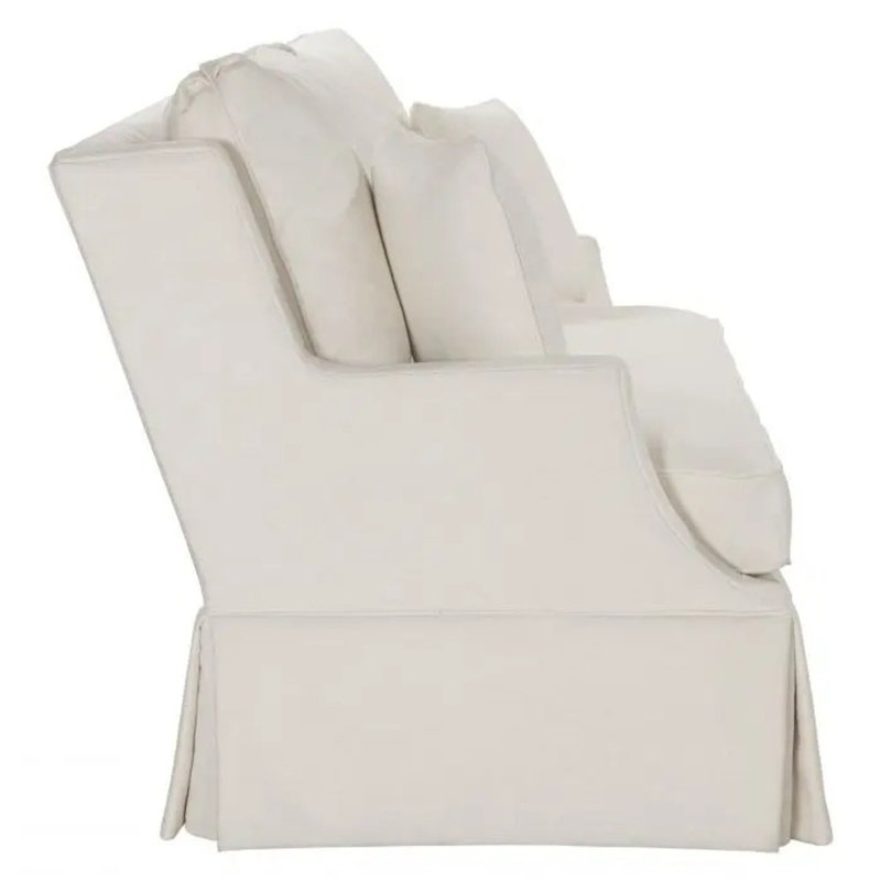 Savannah 87.5" Recessed Arm Slipcovered Sofa with Reversible Cushions, Snow Polyester