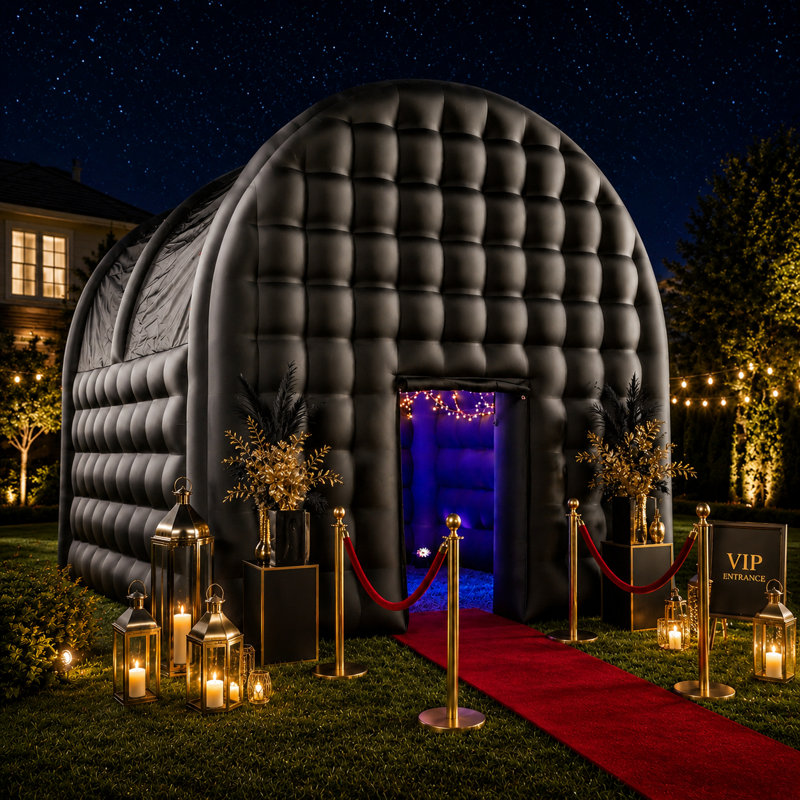 Black Inflatable Party Tent with Blower, Quilted Outdoor Event Dome Tent for Weddings, Birthdays, Backyard Parties & Shows, No LED Lights