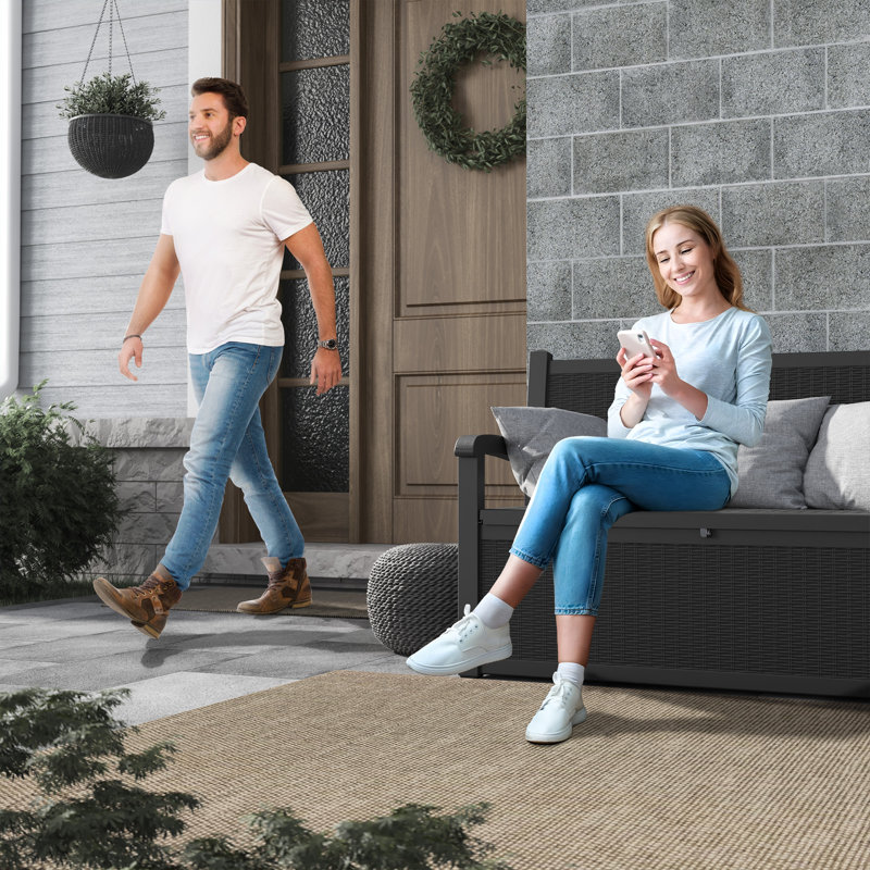 Banc de rangement en résine 70 gallons - Boîte de rangement extérieure polyvalente avec design résistant aux intempéries