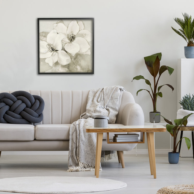 Giclée encadrée de magnolia beige subtil, design par Lanie Loreth, H 17 po x l 17 po, Giclée encadrée noir minuit