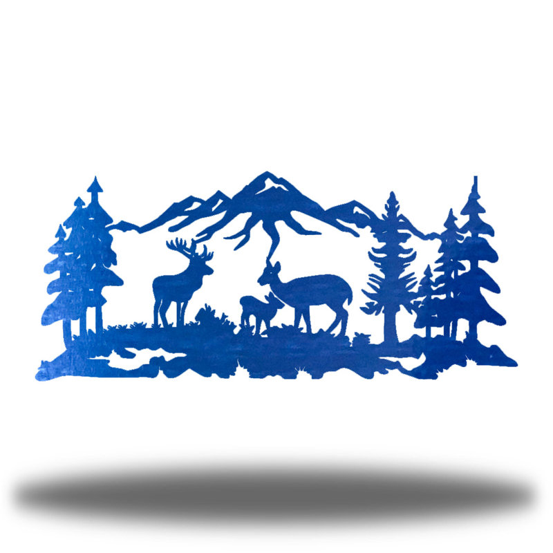 Décoration murale cerf en métal, Bleu, H 15,5 po x l 36 po x P 0,06 po
