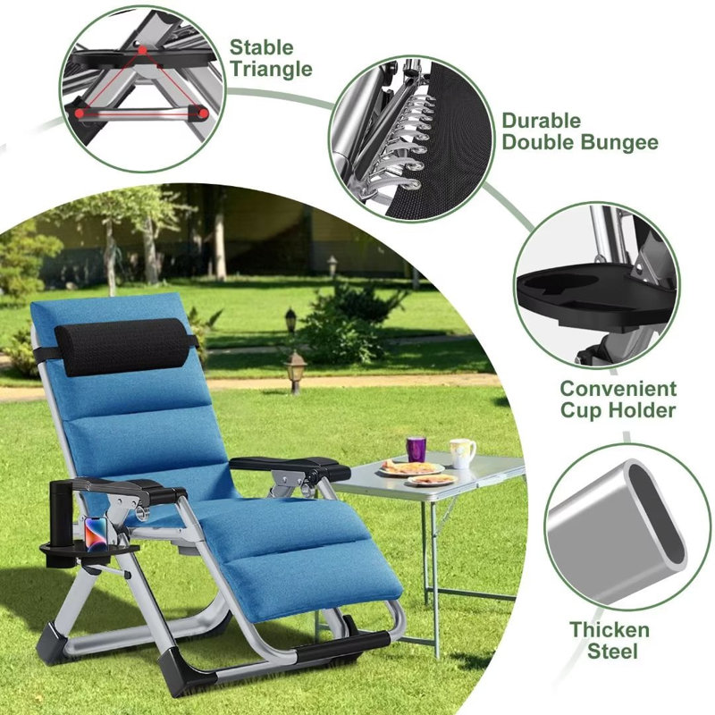 Reclining Folding Zero Gravity Chair with Cushion, Blue