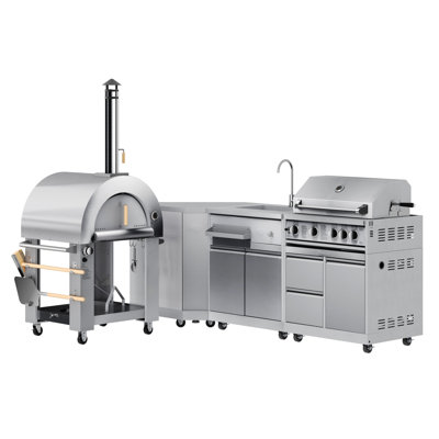 Cuisine modulaire KoolMore Outdoor Kitchen Series avec four à pizza double combustible, armoire d'angle, évier, barbecue 30 po et armoire en acier inoxydable (km-OKSKIT-CONFIG105)