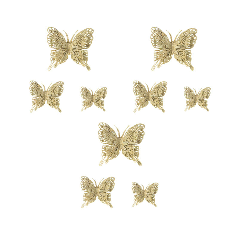 Décorations de Noël, décorations de Noël, décorations de mariage, papillons en poudre dorée, ensemble de 9 papillons en poudre dorée, accessoires de photographie