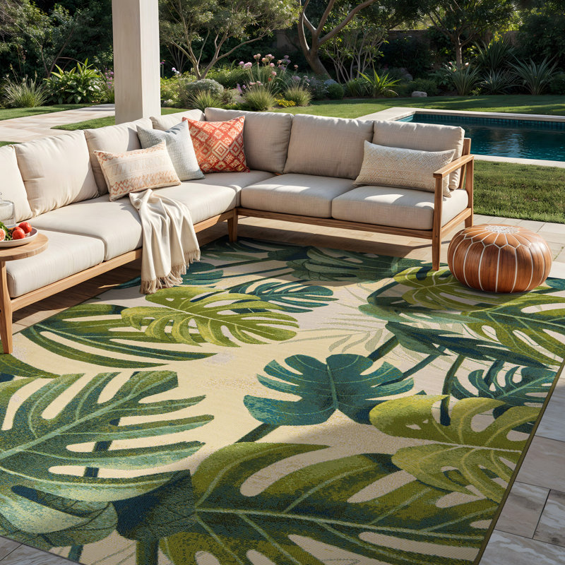 Tapis d'intérieur / extérieur Monstera, Rectangle 5 pi 3 po x 7 pi