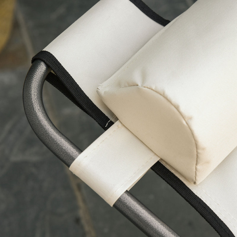 Chaise longue pliante avec coussin et poche, Blanc, crème