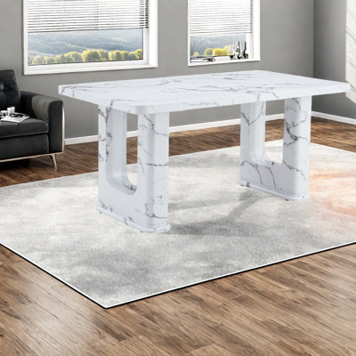 Durable Glass Dining Table, Modern Marble Design, Perfect For Home Entertaining