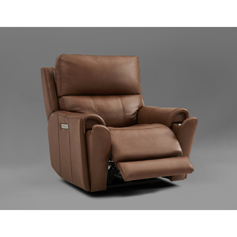 Fauteuil inclinable électrique avec gravité zéro, cuir fleur, appui-tête réglable et soutien lombaire, Marron clair