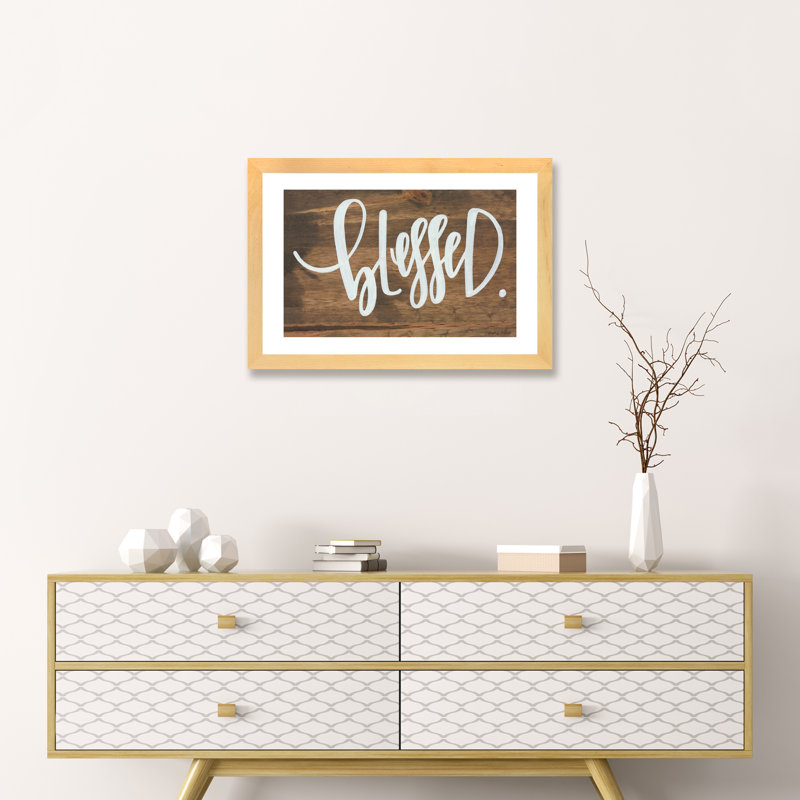 «Blessed», reproduction d'art textuel, Papier encadré de bois naturel, Blanc, H 16 po x l 24 po x P 1 po