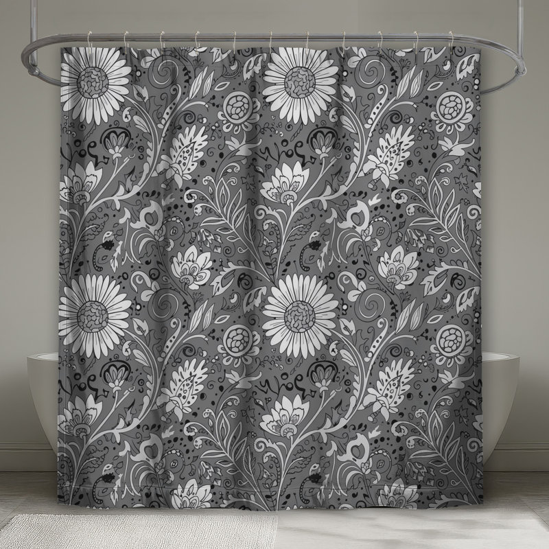 Rideaux de douche à motif floral noir et blanc très longs, L 70 po x H 84 po