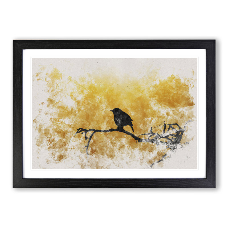 Bird at Sunset - Picture Frame Painting, 65cm H x 90cm W x 2cm D, Black