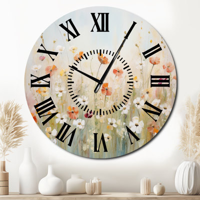 Meadow Contemporary Wildflowers - Floral Black Face Wall Clock