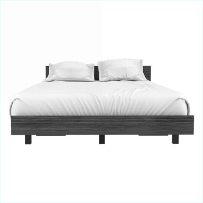 Twin Size Platform Bed Base With Headboard, Modern Classic Cool Gray Particle Board Bed Frame