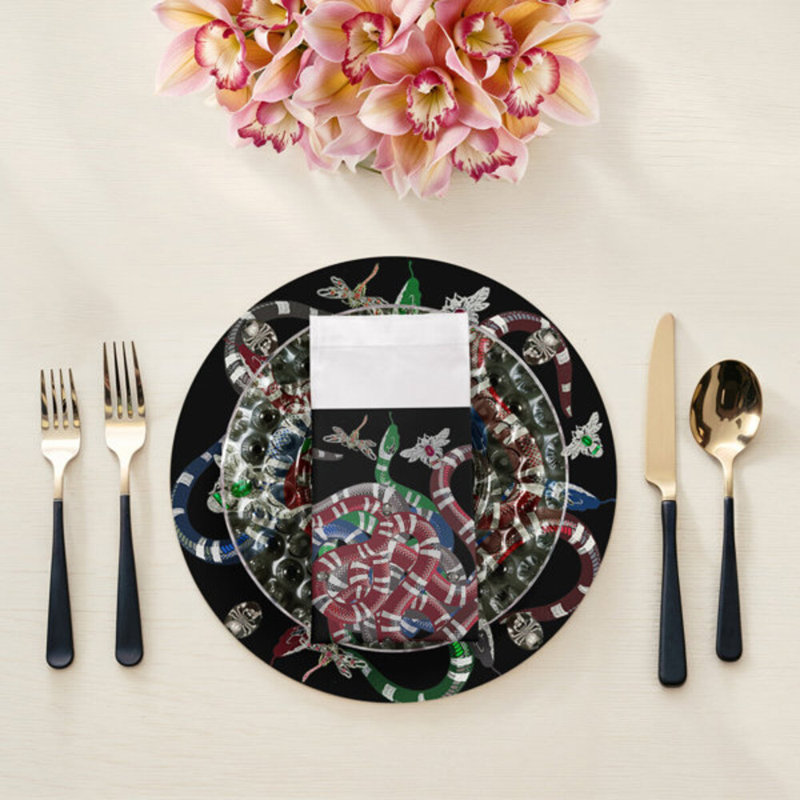 Serviettes de table en satin de coton Ouroboros, Noir