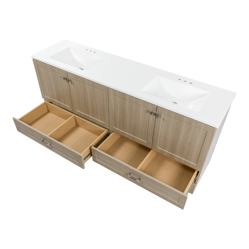 Emlyn 72" Double Bathroom Vanity With 2 Cabinets, 2 Drawers, And Cultured Marble Vanity Top, Brown