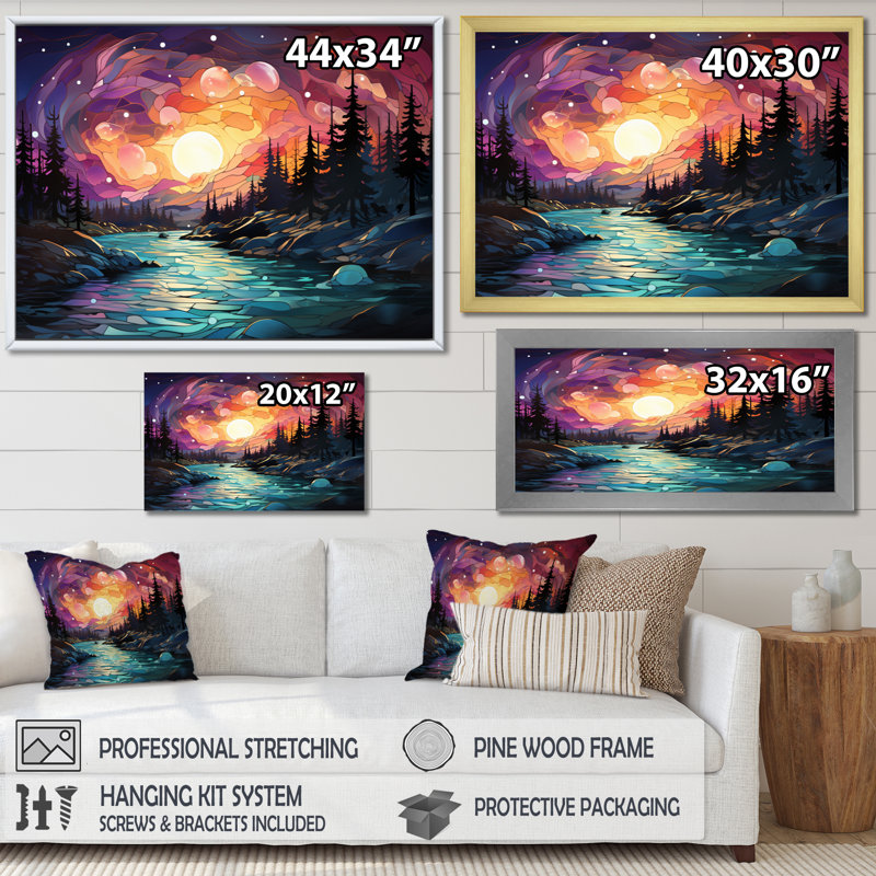 " Landscape Aurora Borealis Natures XI ", Cadre flottant noir, H 34 po x l 44 po x P 1,5 po