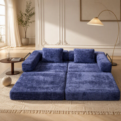 Canapé-lit convertible à compression avec cadre fixe en forme de -, canapé d'angle modulaire sans ossature ne nécessitant aucun assemblage, idéal pour divers espaces de vie