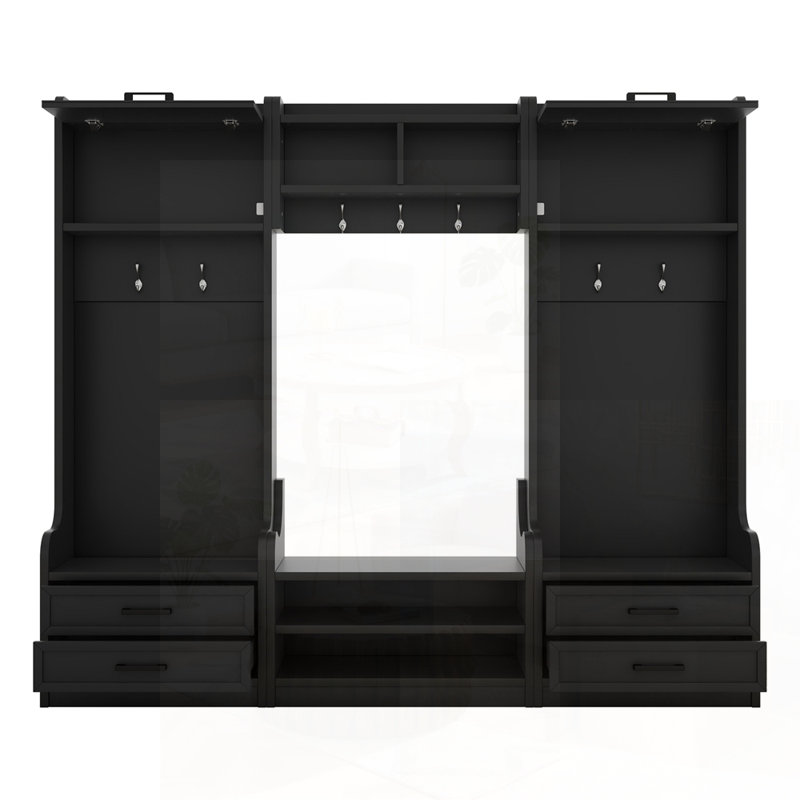 4-in-1 Detachable Hall Tree with Storage and 7 Hooks, Perfect for Organized Entryways and Space-Saving Solutions, Black