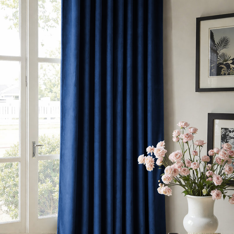 Alsey 100% Velvet Blackout Eyelet Ready Made Curtains & Drapes with matching Tie Backs, (168 Width X 183 Height) cm, Navy