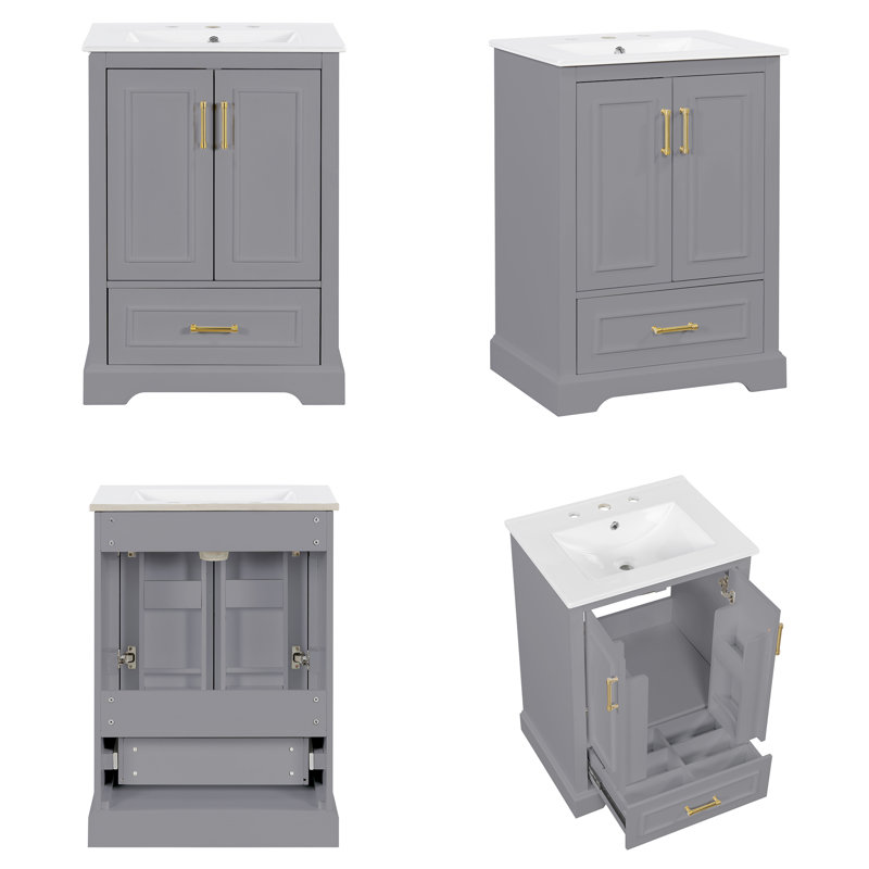 Meuble-lavabo 24 po avec lavabo en céramique, Gris
