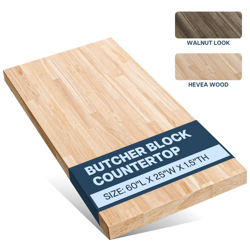 Bartlum Sturdy Solid Hevea Wood Block Countertop for Workbenches, 60" H x 25" W x 1.5" D